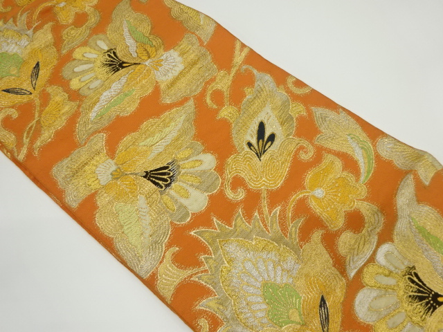 アンティーク　花更紗模様織り出し袋帯（材料）